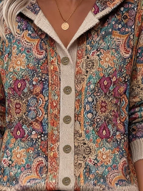 Herbstlicher Boho-Hoodie Cardigan mit Vibrant Floral Print - Kuscheliger Chic