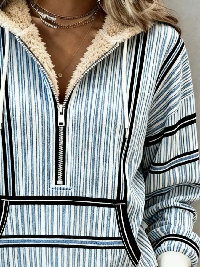 Kuscheliger Winter Hoodie mit Teddyfutter und Streifenmuster