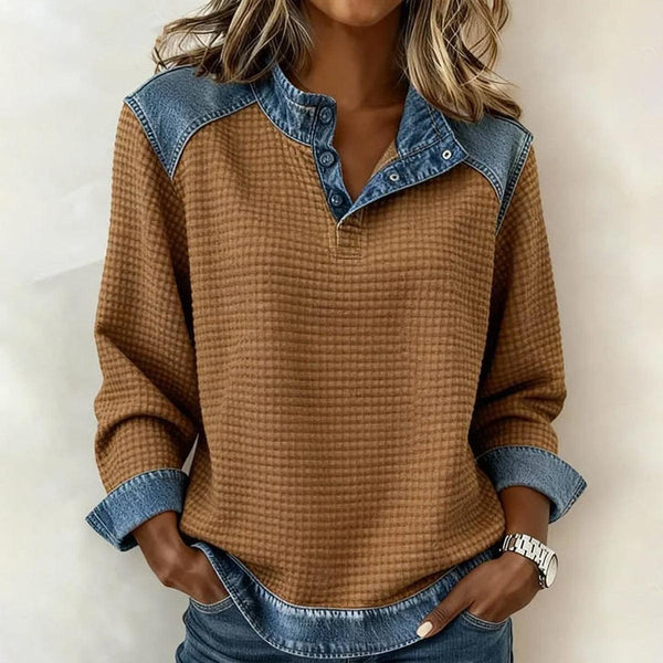 Winter Longsleeve Braun mit Denim-Details – Streetstyle Warm