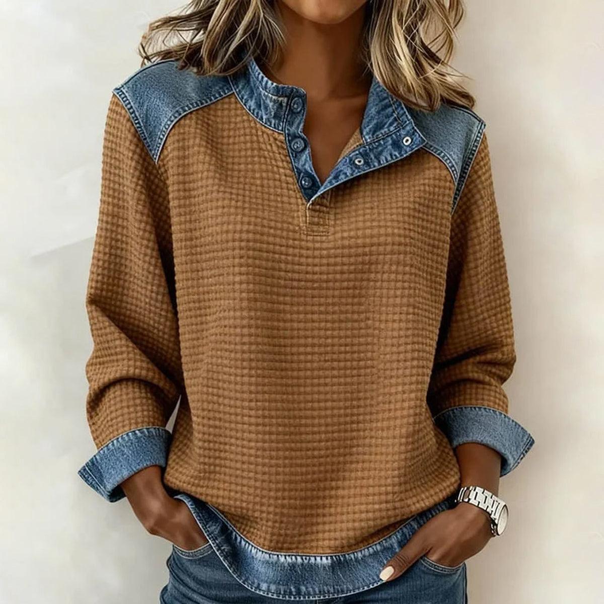 Winter Longsleeve Braun mit Denim-Details – Streetstyle Warm