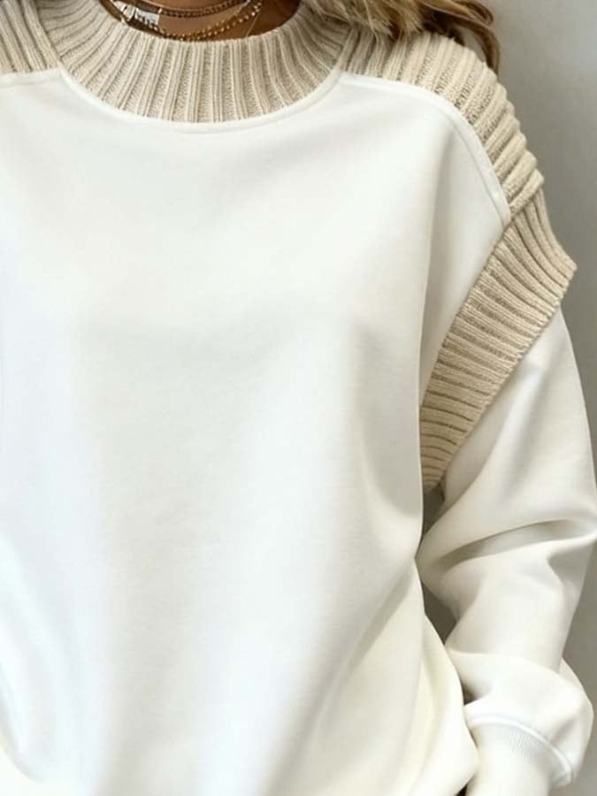 Winter Damen Colorblock Pullover warm kuschelig Off-White