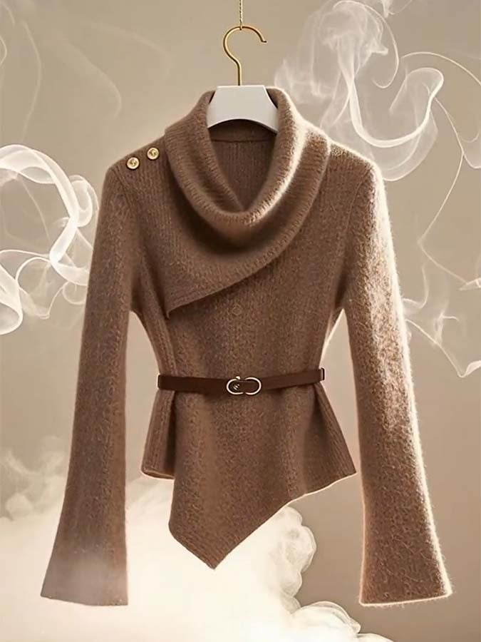 Unique Mock Neck Long Sleeve Sweater - Eleganter Allrounder für den Herbst