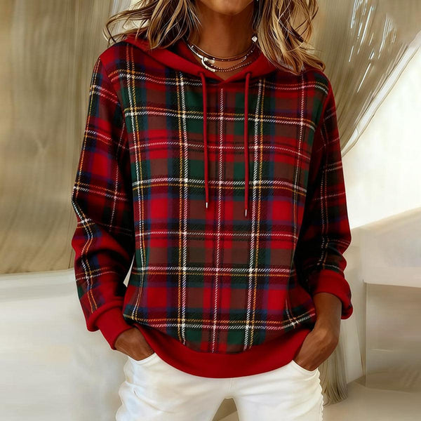 Herbstlicher Komfort: Red Plaid Langarm-Sweatshirt - Perfekt für kuschelige Tage