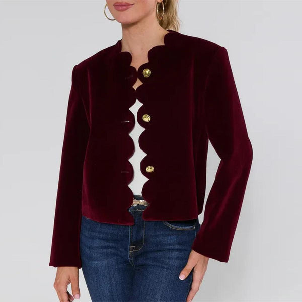 Winter-Chic: Burgundy Samt-Crop-Jacke für stilvolle Wärme