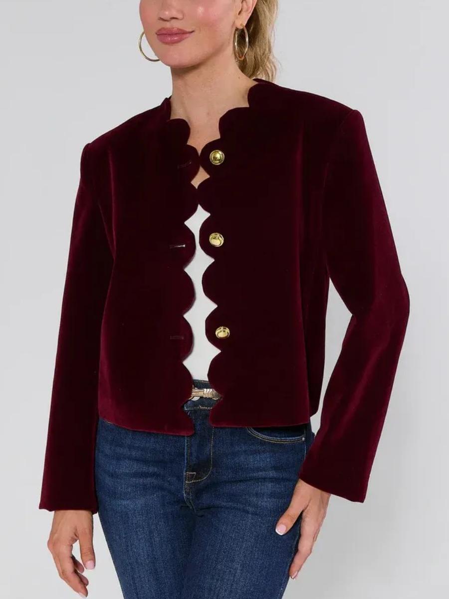 Winter-Chic: Burgundy Samt-Crop-Jacke für stilvolle Wärme