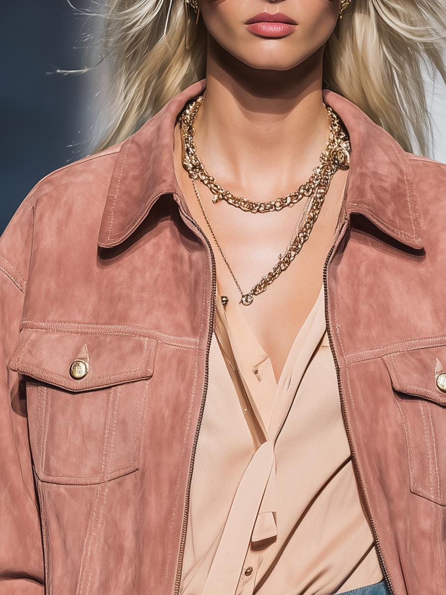 Stilvolle Wärme: Pinker Herbst-Outerwear mit langen Ärmeln