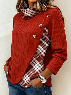 Kuscheliger Winterpullover Damen rot kariert, warm & stylisch