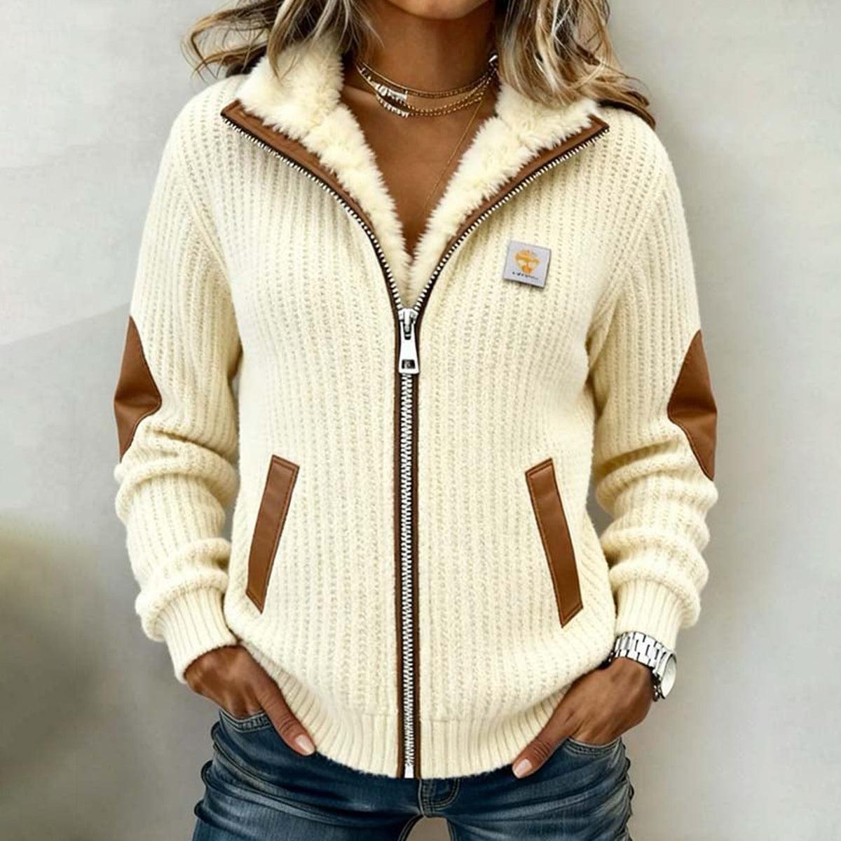 Stilvoll & Warm: Comfy Faux Shearling Collar Strick-Cardigan für den Winter
