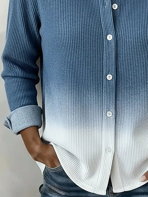 Winter Ombré Bluse Damen Blau-Weiß, Warm & Lässig S–5XL