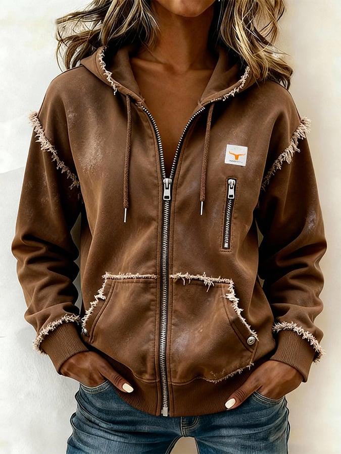 Damen Winter Hoodie Braun Kapuzenpullover warm kuschelig