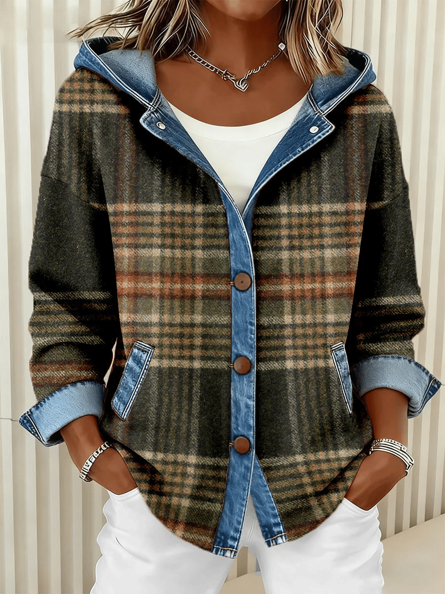 Winter Damen Karo Jacke mit Kapuze – warm & casual