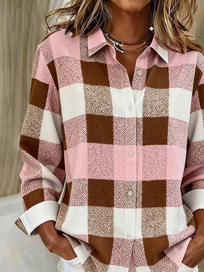Kariertes Winter Damen Hemd rosa braun locker und warm