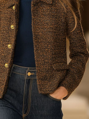 Herbstlicher Retro Chic: Braune Langarm-Jacke für stilvolle Wärme & Komfort