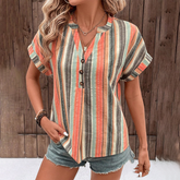 Charmantes Gestreiftes V-Neck Top mit Kurzen Ärmeln - Perfekt für den Herbst