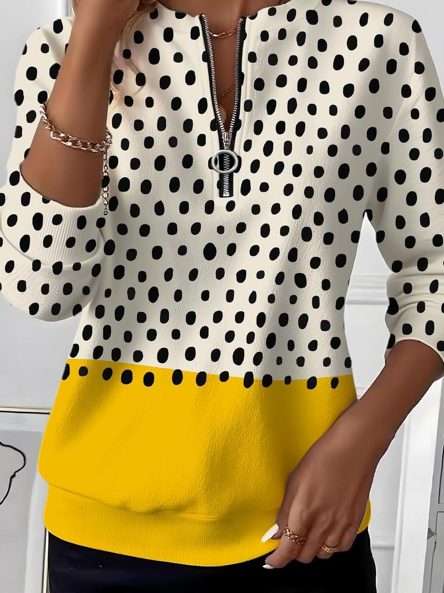 Gelbes Polka Dot Longsleeve – warmes Winter Damen Shirt