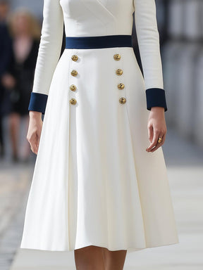 Chic Midi-Kleid mit Langen Ärmeln & Farbblockdesign - Herbstshafter Stil & Komfort