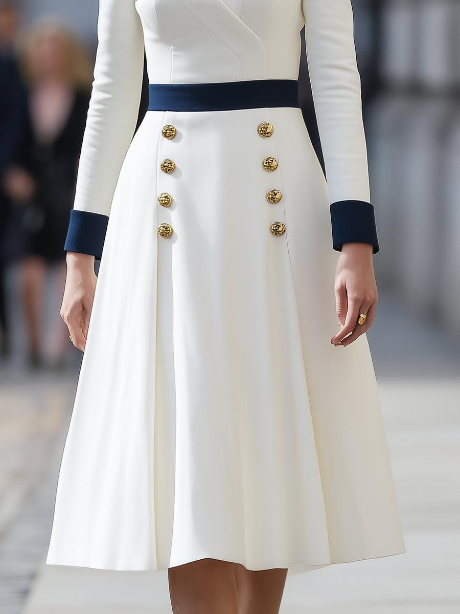 Chic Midi-Kleid mit Langen Ärmeln & Farbblockdesign - Herbstshafter Stil & Komfort