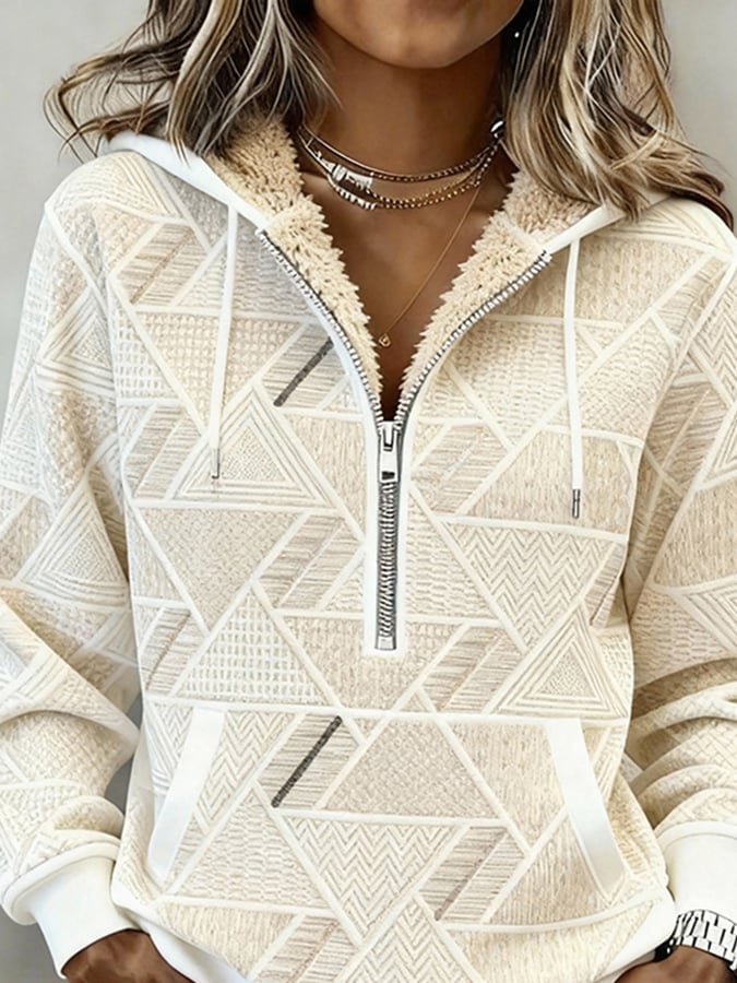 Winter Sherpa Sweatshirt Damen Kapuze warm creme beige