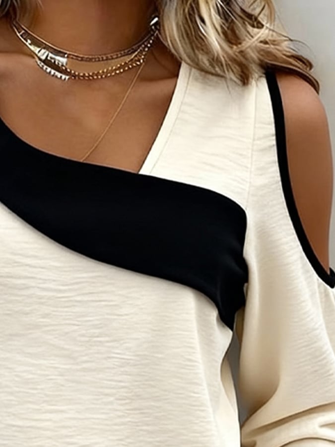 Winter Off-Shoulder Sweatshirt Colorblock Schwarz Creme Damen