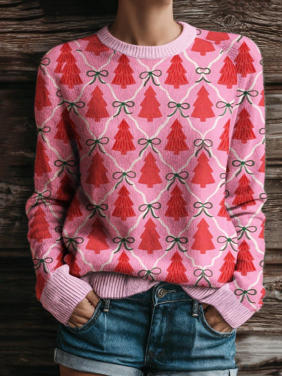 Herbstlicher Rosa Weihnachtsbaum-Pullover - Warm, Festlich & Stilvoll