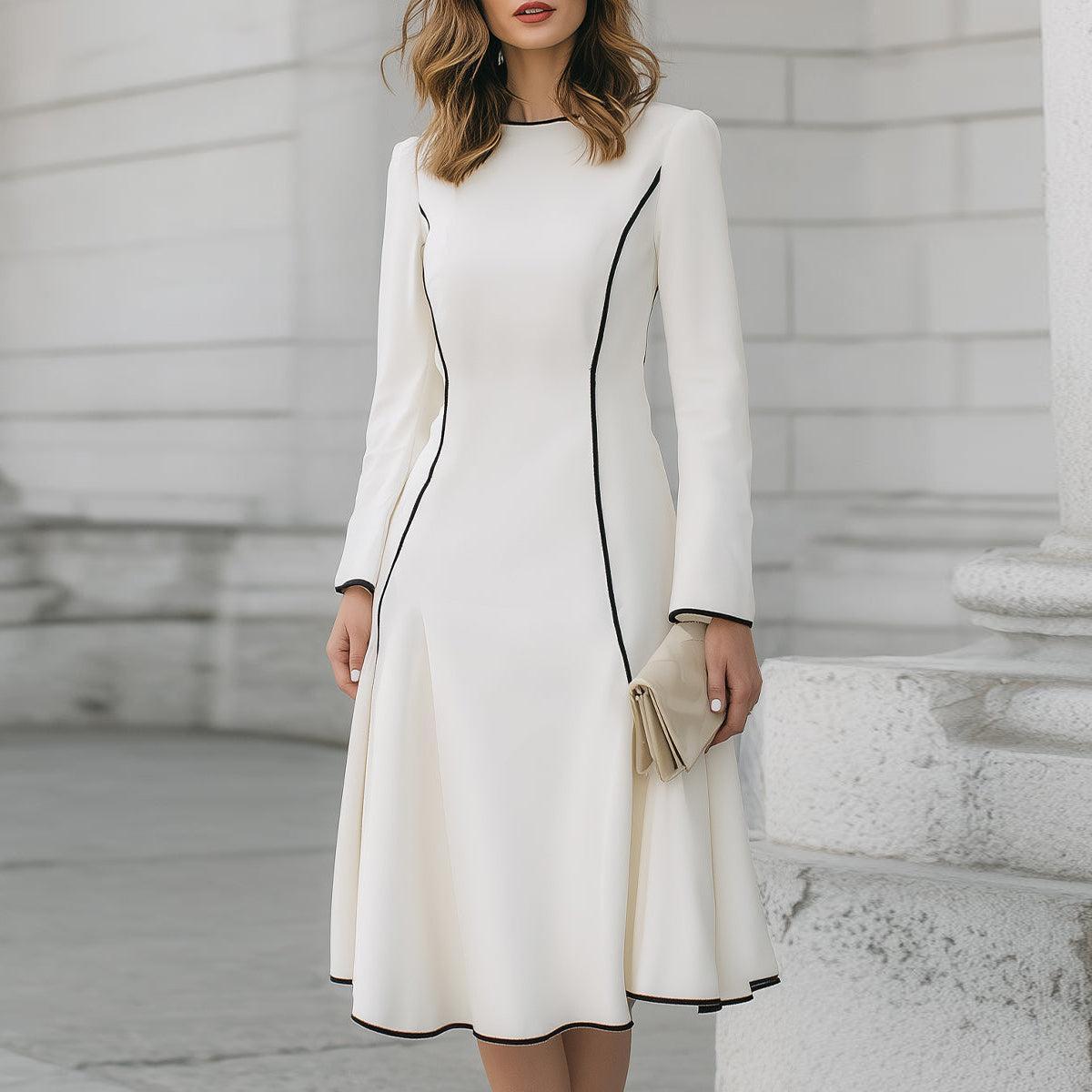 Schneekönigin Eleganz: Weißes Midi-Kleid für winterlichen Chic