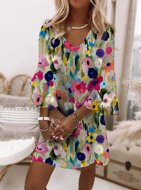 Romantic Floral Print V-Neck Mini-Kleid - Der feminine Herbsts-Begleiter