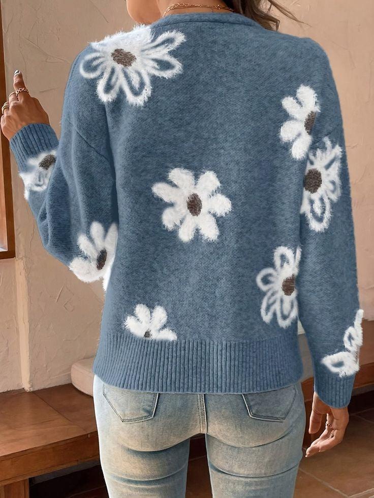 Blue Floral Print Cardigan - Ihr kuscheliger Begleiter für den Herbst