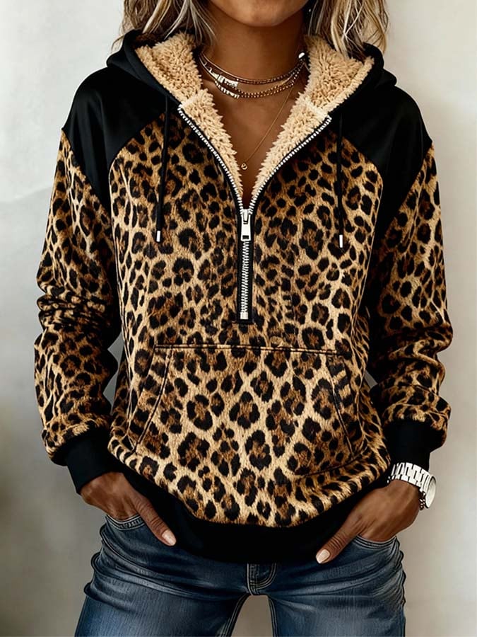 Leopard Hoodie Winter Fleece Damen – Kuscheliges Sweatshirt