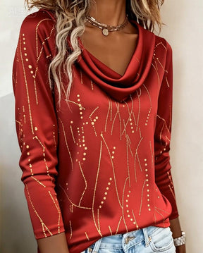Rotes Winter Longsleeve mit Goldprint – festlich & elegant
