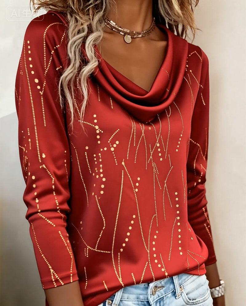 Rotes Winter Longsleeve mit Goldprint – festlich & elegant