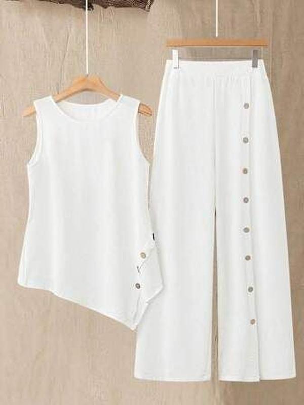 Comfy Plain Sleeveless Two Piece Set - Herbstshaftes Design mit Stil und Komfort