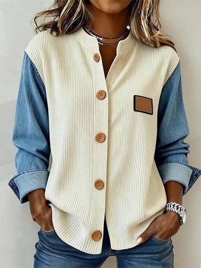 Winter Damen Denim Shirt cremeblau locker warm casual