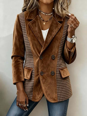 Retro Brown Plaid Long Sleeve Blazer: Eleganter Winterbegleiter mit Vintage-Charme