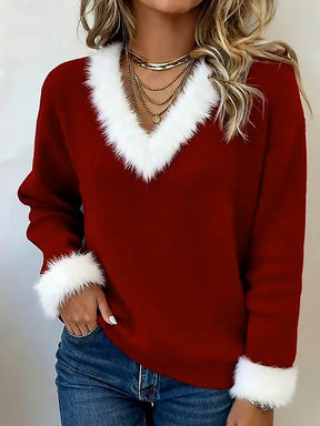 Winter Christmas Top Rot mit Fellbesatz – warm & festlich