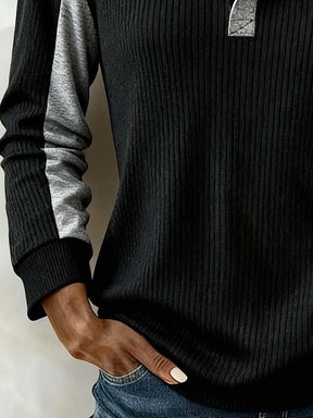 Damen Winter Pullover Colorblock warmes Longsleeve Schwarz