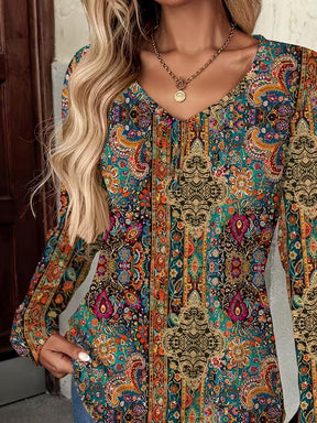 Boho Winter Longsleeve – warmes Ethno Shirt in Türkis