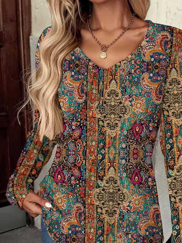 Boho Winter Longsleeve – warmes Ethno Shirt in Türkis