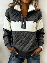 Winter Stepp-Sweatshirt Damen mit Kuschelkragen Grau Creme