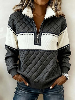 Winter Stepp-Sweatshirt Damen mit Kuschelkragen Grau Creme