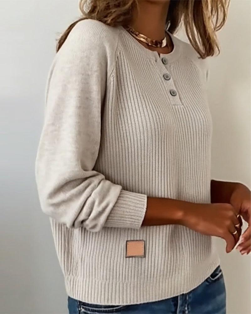 Herbstlicher Chic Ribbed Henley Sweater - Eleganz & Wärme für kühle Tage