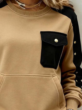 Damen Winter Colorblock Pullover warm & kuschelig camel-schwarz