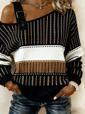 Winter One-Shoulder Stricktop Damen gestreift S-5XL
