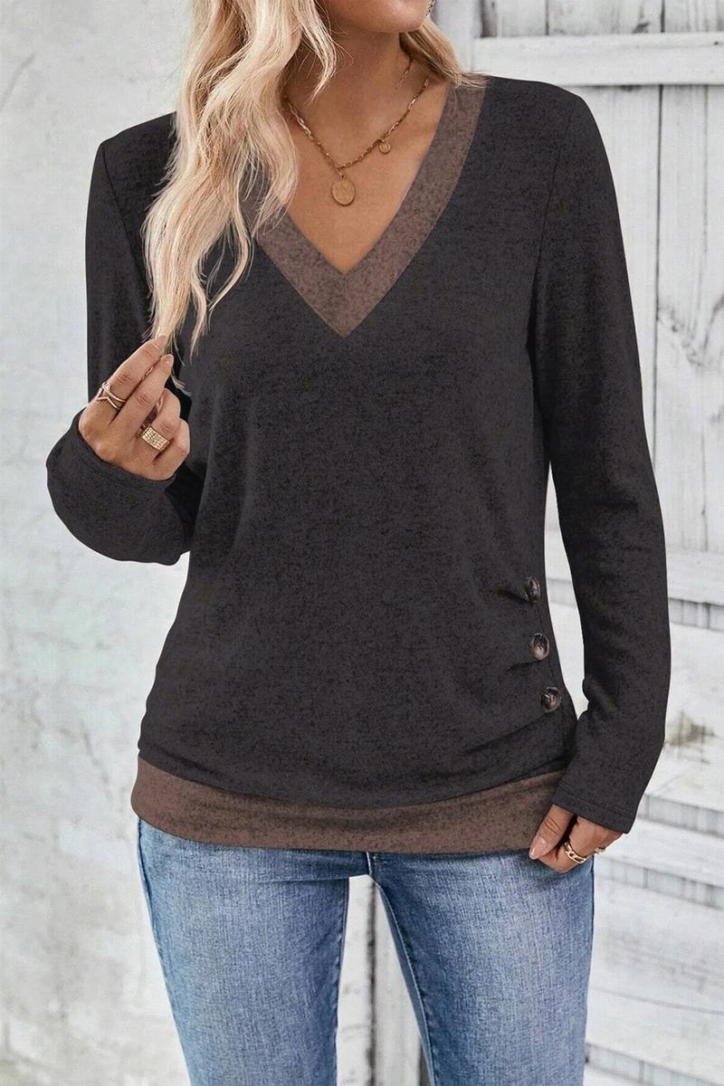 Winter-Chic Luxus V-Neck Top in Schwarz - Modisch & Wärmend