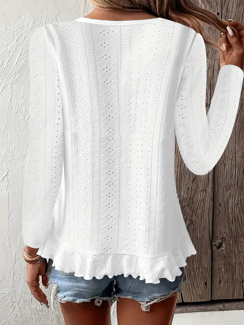 Winter Longsleeve Weiß mit Rüschen – Warm & Elegant