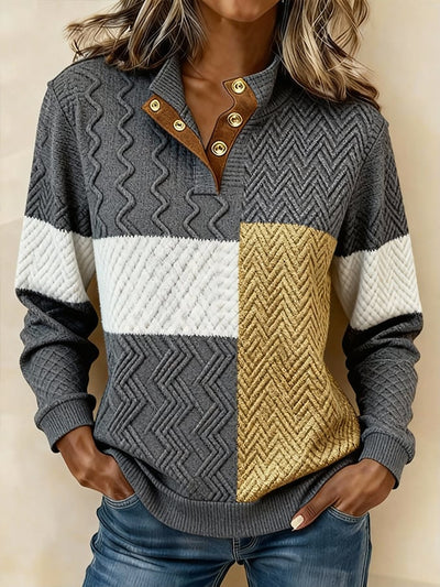 Winter Sweatshirt Damen Color Block Steppoptik warm elegant