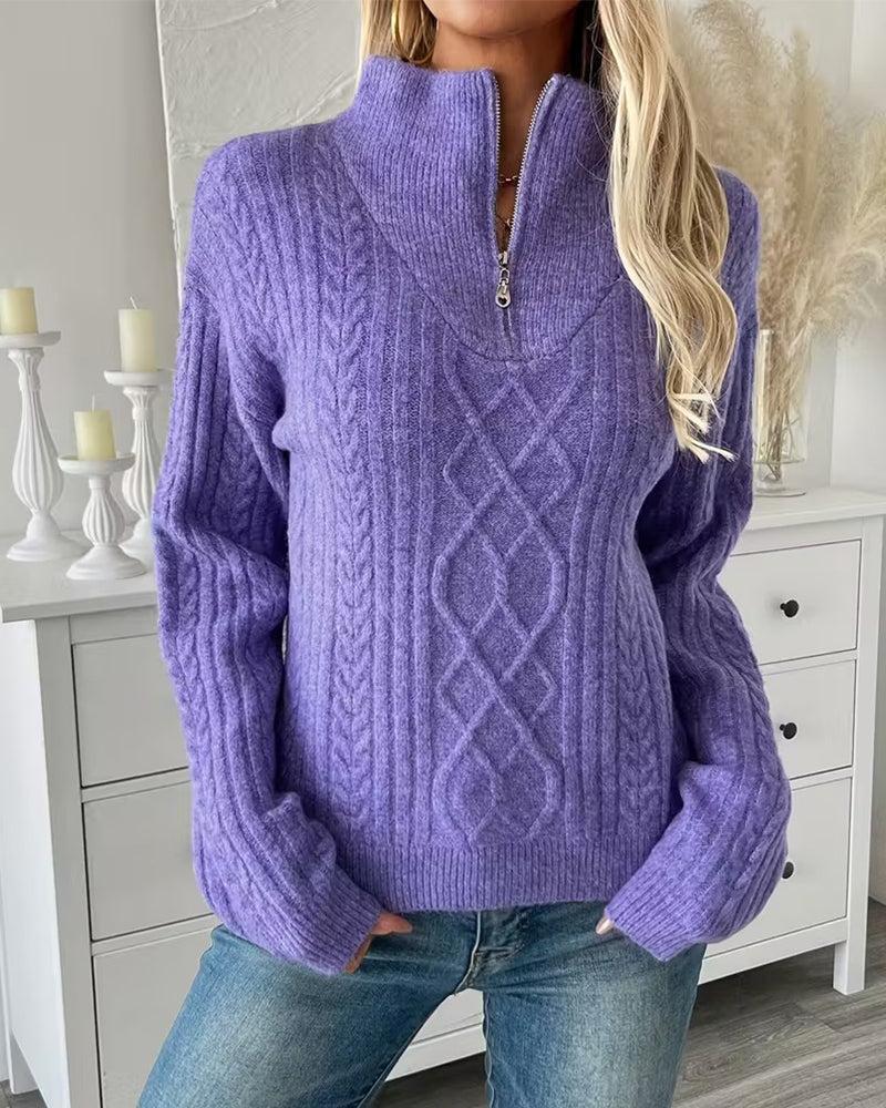Purple Half Zip Winter Sweater – kuscheliger Damenpullover