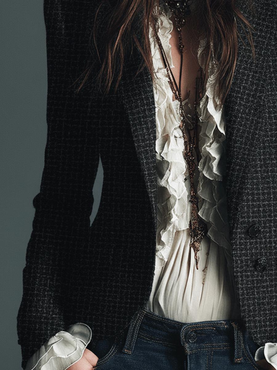 Winter-Chic Long Sleeve Check Blazer - Dein eleganter Kälteschutz