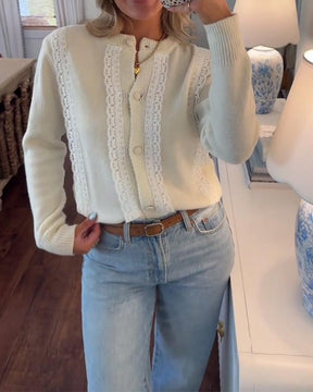 Warmer Vintage Cardigan Creme – Winter Strickjacke Damen