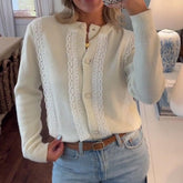 Warmer Vintage Cardigan Creme – Winter Strickjacke Damen
