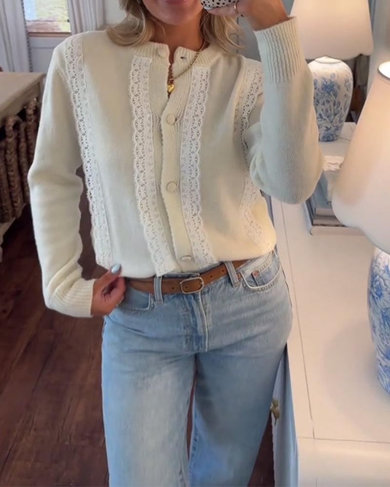 Warmer Vintage Cardigan Creme – Winter Strickjacke Damen